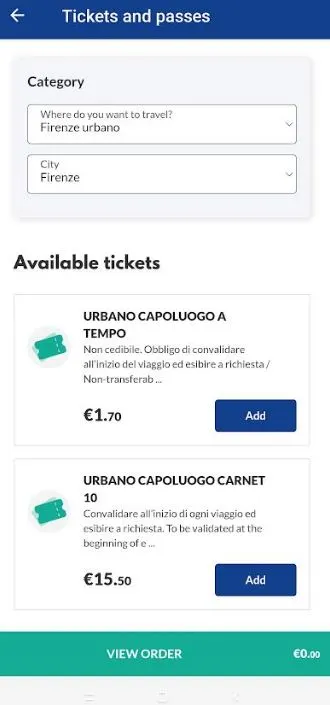 At bus app for buying florence bus and tram ticket