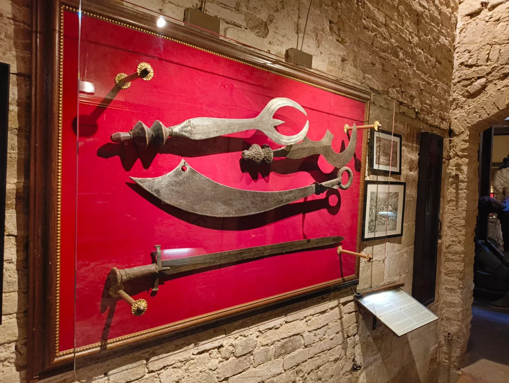 old weapons displayed inside the museum